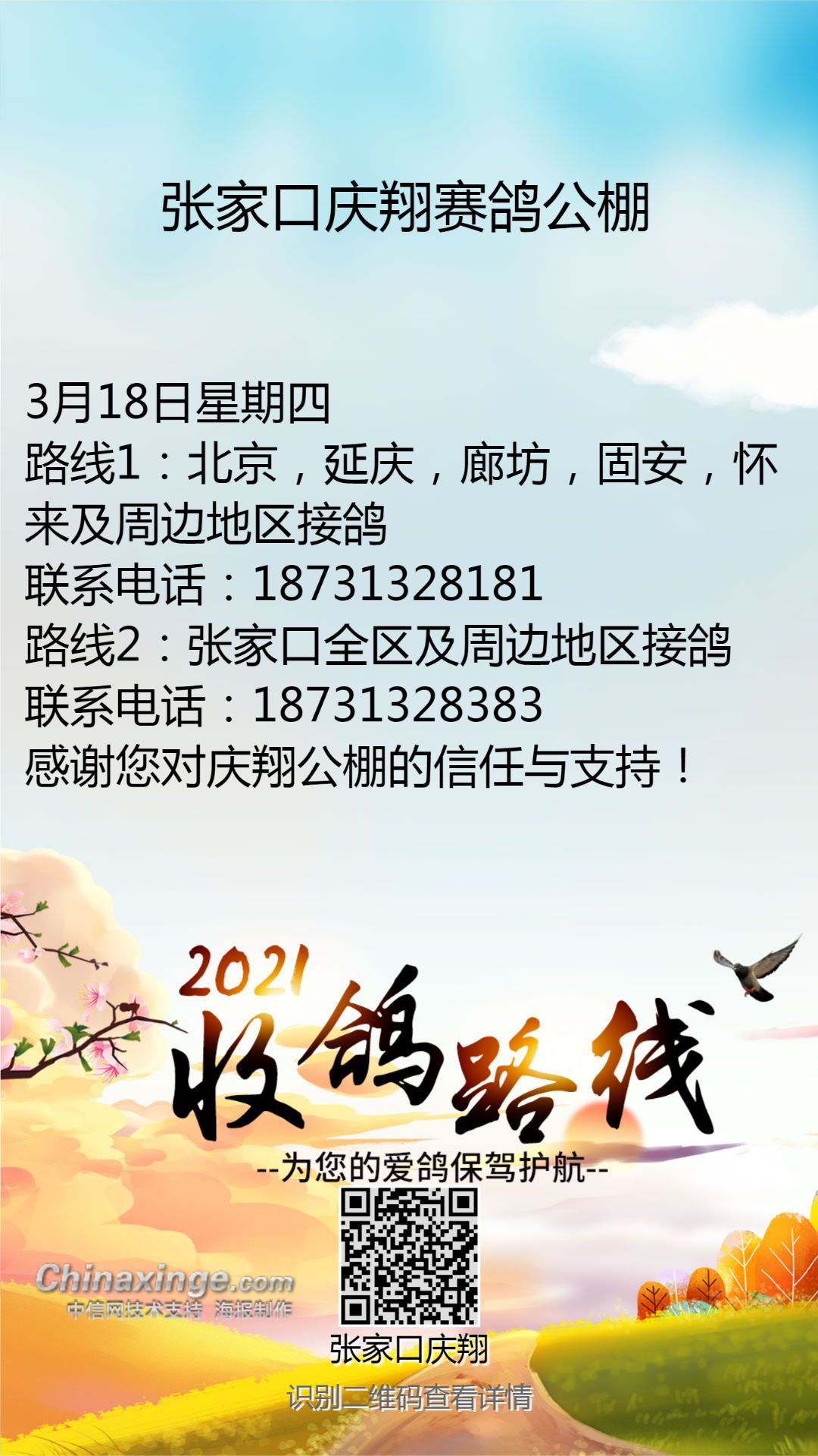 张家口庆翔赛鸽公棚