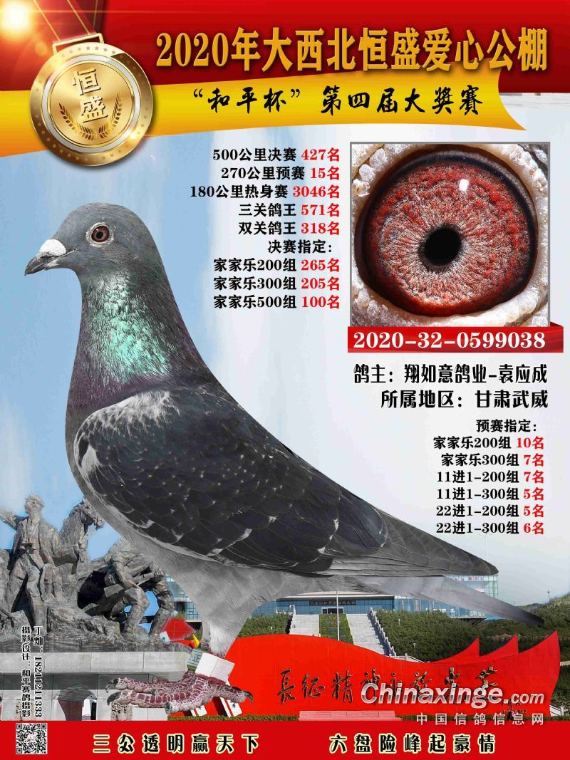 大西北恒盛公棚451500名获奖鸽照片
